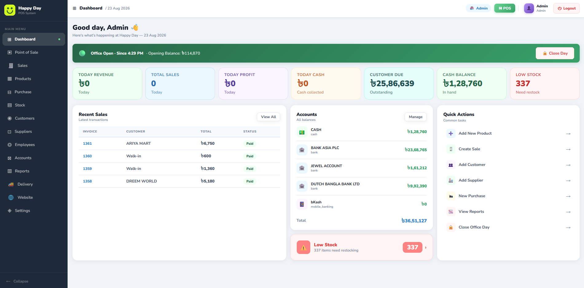 Happy Day POS Dashboard